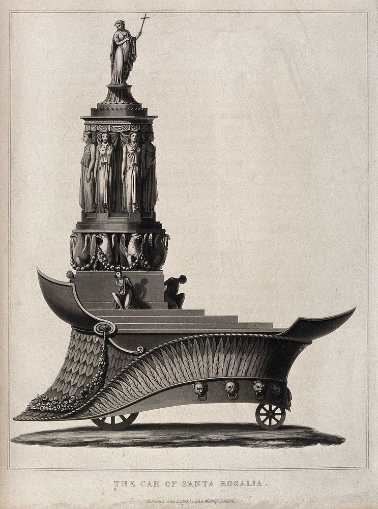 The car of Saint Rosalia. Aquatint by W. Daniell, 1823.