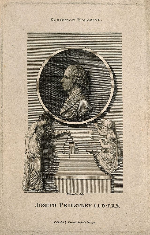 Joseph Priestley. Line engraving by W. Bromley, 1791.