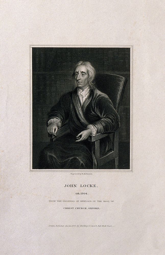 John Locke. Stipple engraving by H. Robinson, 1829, after Sir G. Kneller, 1704.