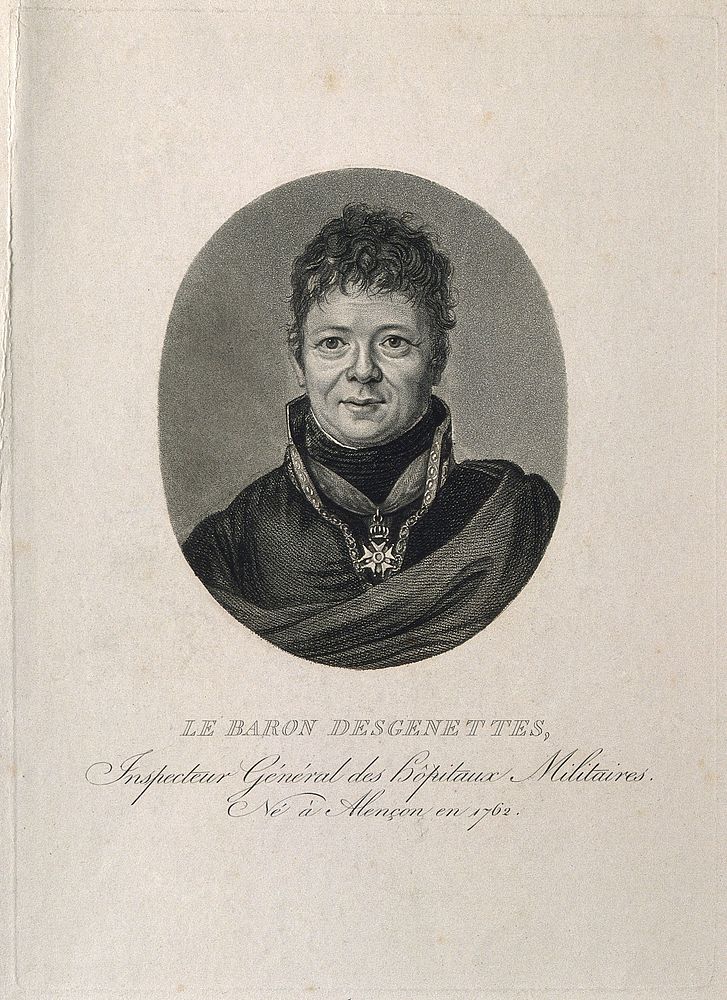 Nicolas-René-Dufriche, Baron Desgenettes. Stipple engraving.