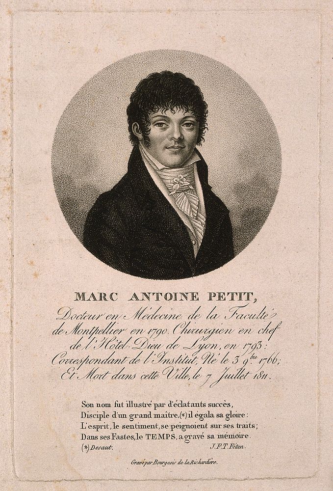 Marc Antoine Petit. Stipple engraving by A. A. Bourgeois de La Richardière.