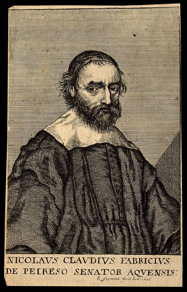 Nicolas Claude Fabri de Peiresc. Line engraving by R. Gaywood, 1656, after C. Mellan.
