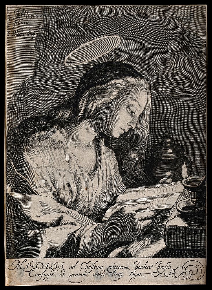 Saint Mary Magdalen. Line engraving by C. Bloemaert after A. Bloemaert.