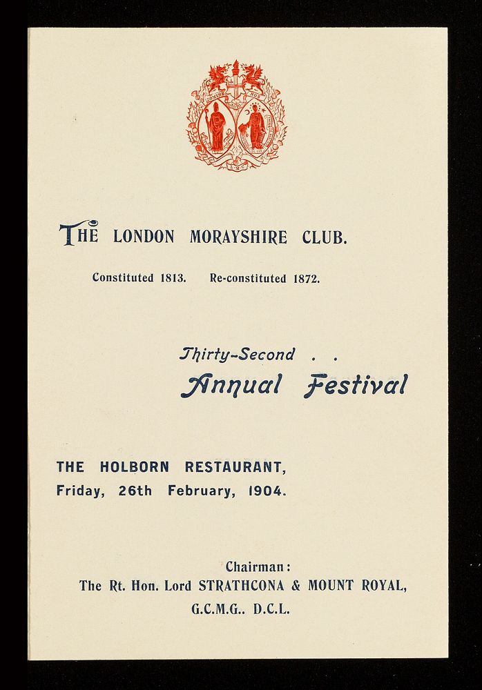 Thirty-second annual festival : the Holborn Restaurant, Friday, 26th February, 1904 / London Morayshire Club.