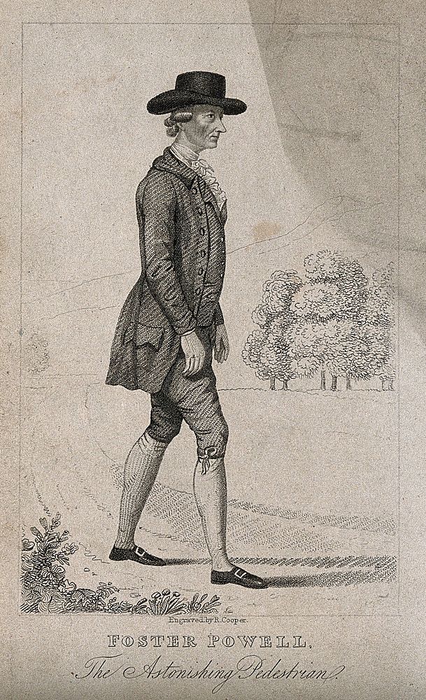 Foster Powell, a pedestrian. Stipple engraving by R. Cooper, 1821.