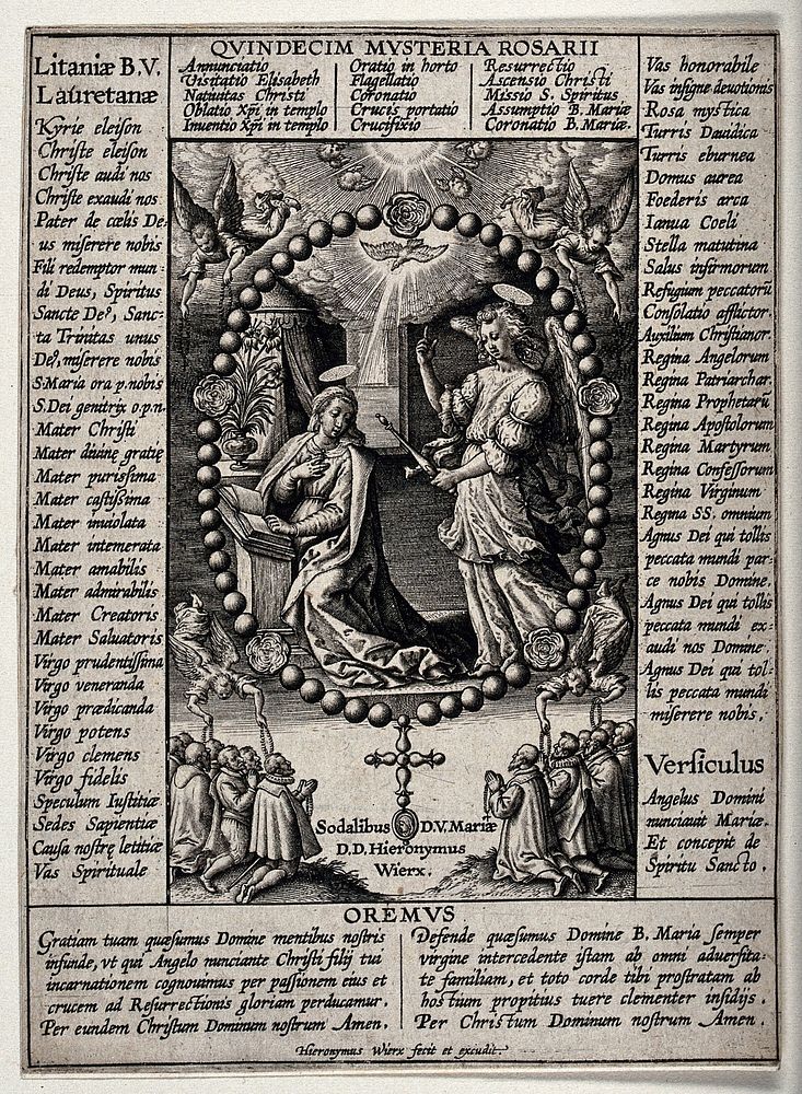 The Virgin of the Rosary (with the Annunciation). Engraving by Hieronymus Wierix.