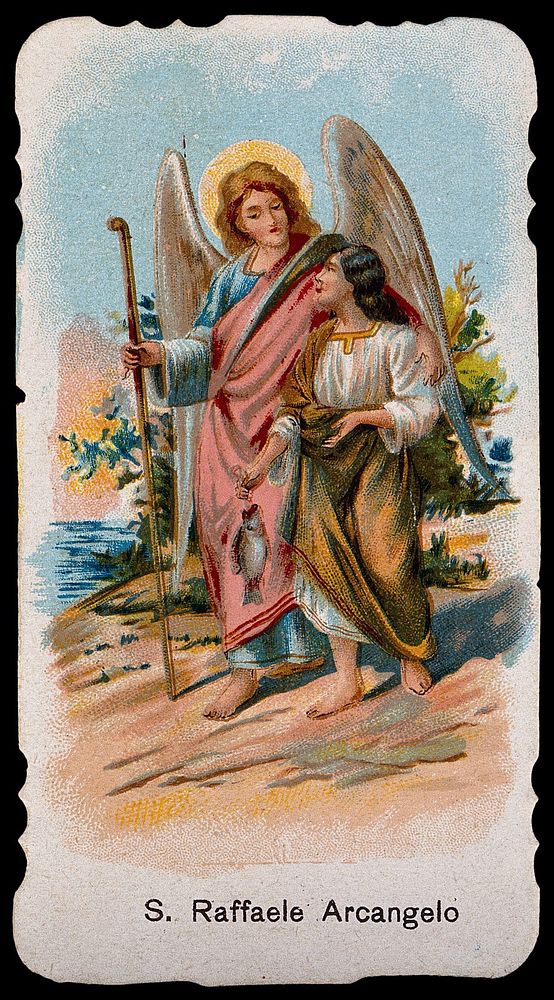 Saint Raphael the Archangel. Colour lithograph, 1915.
