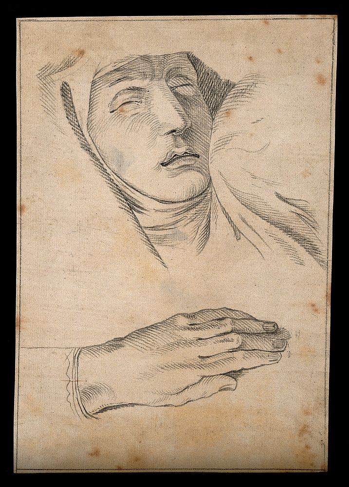 A woman with closed eyes. Drawing, c. 1791, after Raphael.