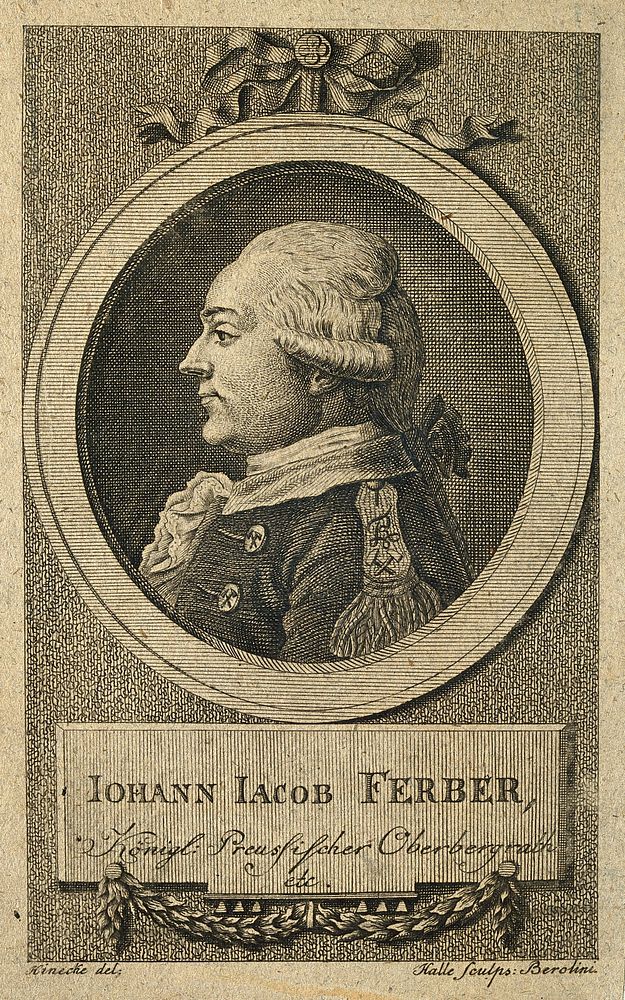 Johann Jacob Ferber. Line engraving by J.S.L. Halle after Hinecke.