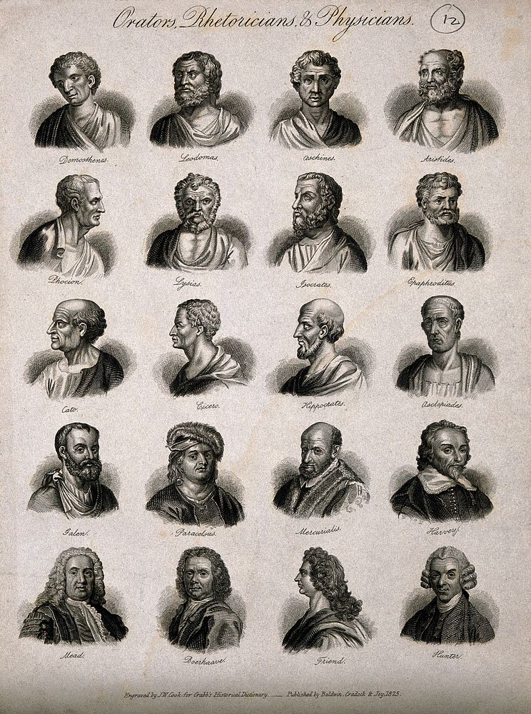 Twenty portraits of orators and physicians. Engraving by J.W. Cook, 1825.
