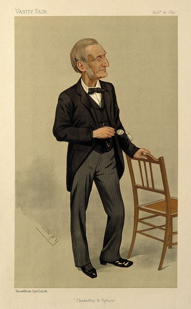 John Hall Gladstone. Colour lithograph by Sir L. Ward [Spy], 1891.