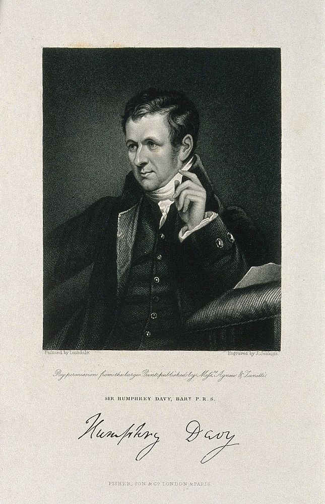 Sir Humphry Davy. Stipple engraving by J. Jenkins, 1846, after J. Lonsdale, 1822.