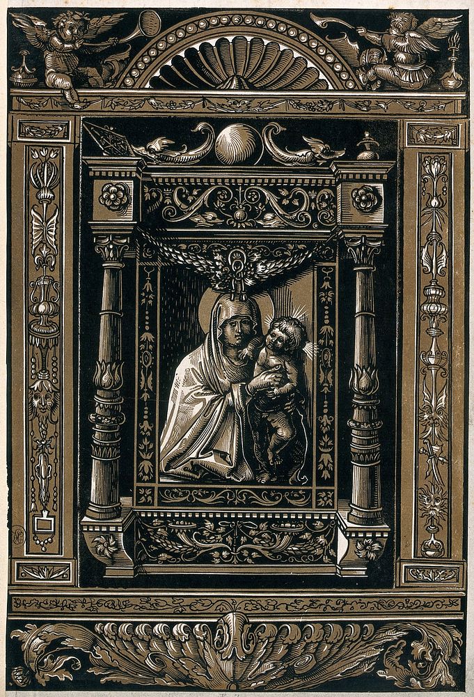 Saint Mary (the Blessed Virgin) with the Christ Child. Colour collotype  after H. Wechtlin.