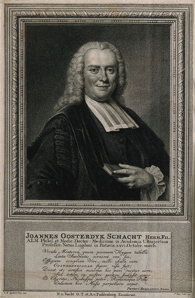 Johannes Oosterdyk Schacht. Line engraving by P. Tanjé, 1753, after J. M. Quinkhard, 1744.