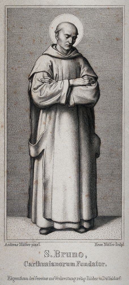 Saint Bruno. Steel engraving by H. Nüsser after A. Müller.
