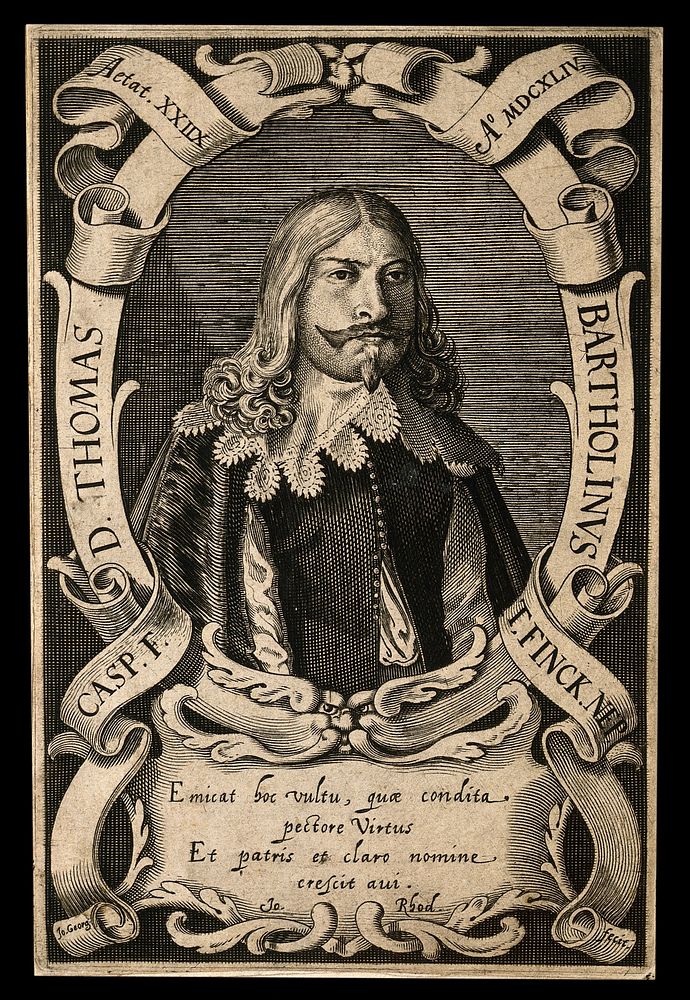 Thomas Bartholin. Line engraving by J. Georgi, 1644.