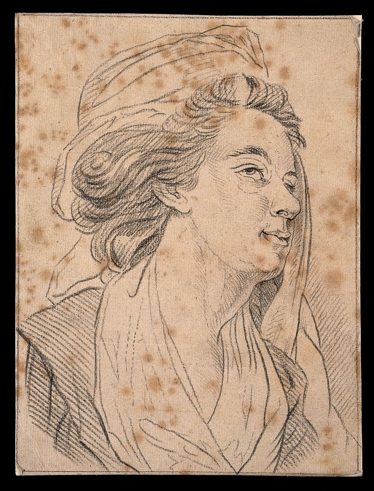 A physiognomy expressing weakness and affectation. Drawing, c. 1789, after J.M. Schmutzer.
