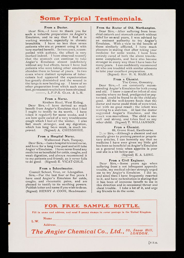 Angier's Emulsion heals the lungs, helps digestion / Angier Chemical Co. Ltd.