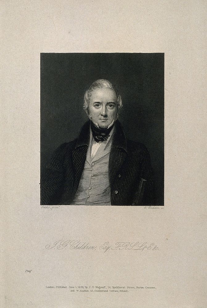 John George Children. Stipple engraving by W. Raddon, 1839, after E. U. Eddis.