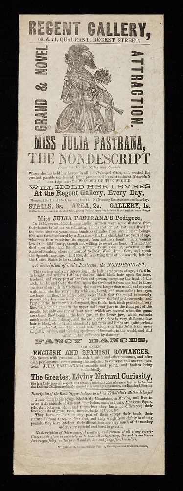 Grand & novel attraction : Miss Julia Pastrana, the nondescript : from the United States and Canada / Regent Gallery, 69, &…