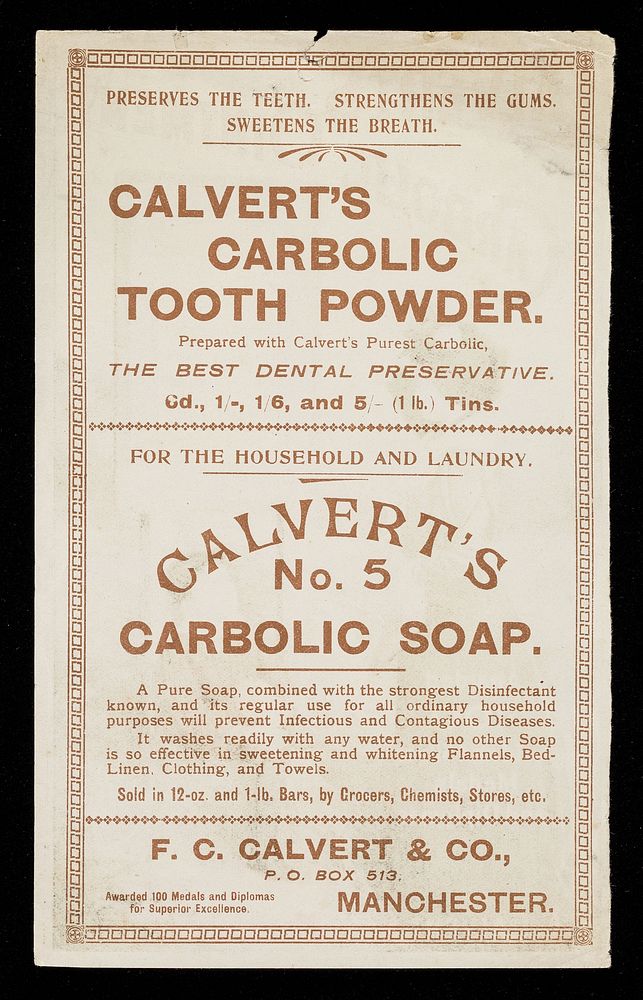 Calvert's Carbolic Ointment : Calvert's Carbolic Tooth Powder.