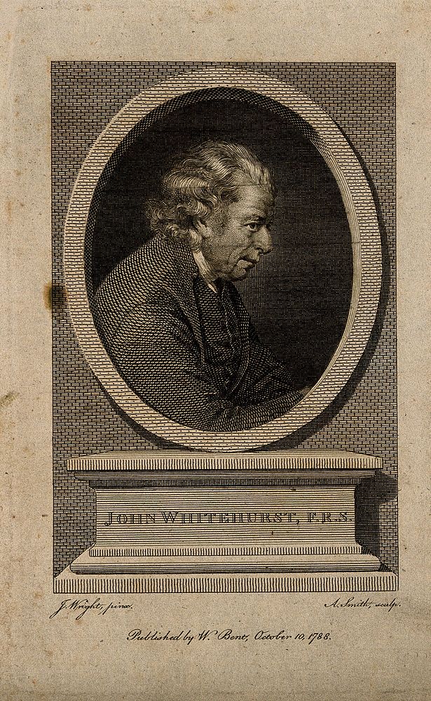 John Whitehurst. Line engraving by A. Smith, 1788, after J. Wright of Derby.