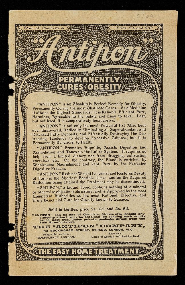 "Antipon" : permanently cures obesity.