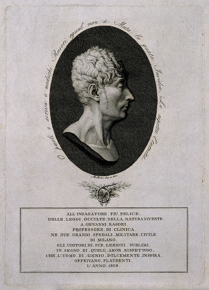Giovanni Rasori. Line engraving by M. Bisi after himself, 1808.