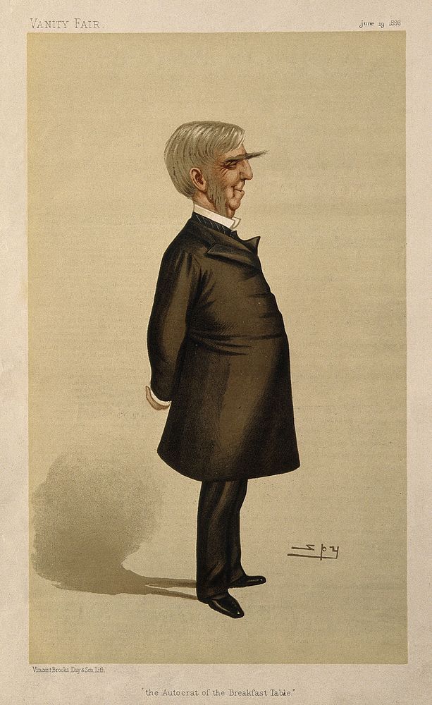 Oliver Wendell Holmes. Colour lithograph by Sir L. Ward [Spy], 1886.