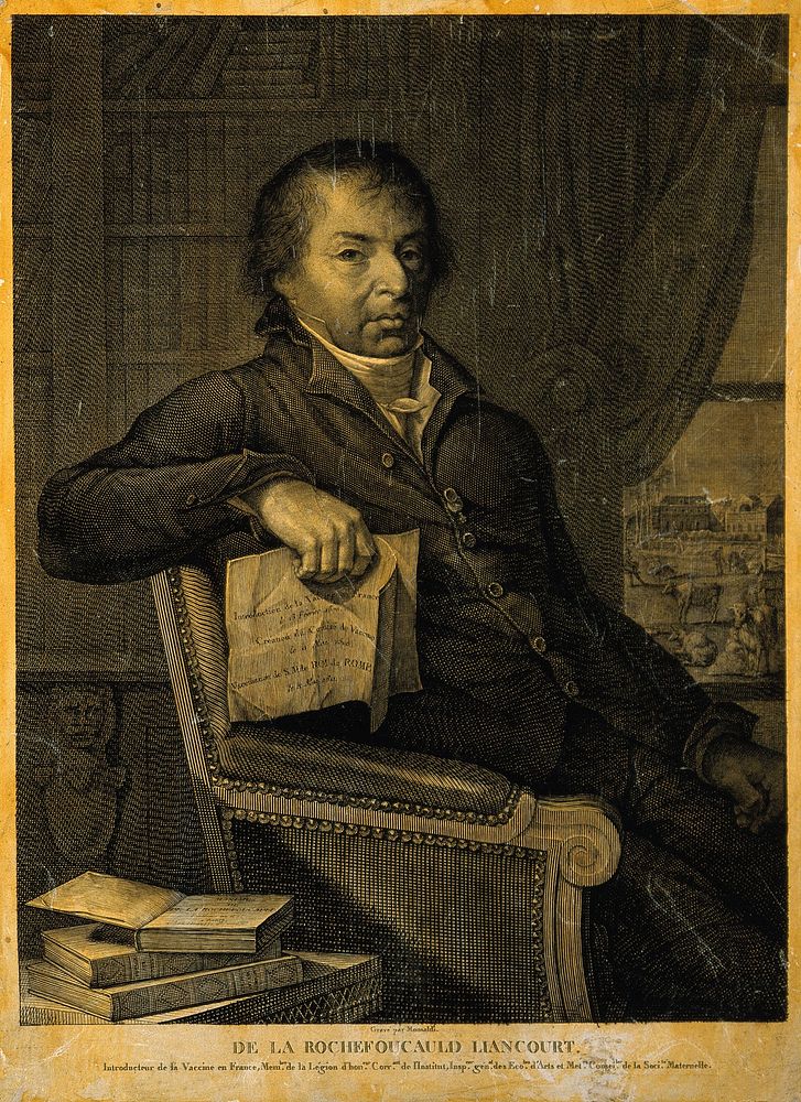 François Alexandre Frédéric, Duc de Larochefoucauld-Liancourt. Line engraving by A. M. Monsaldy.