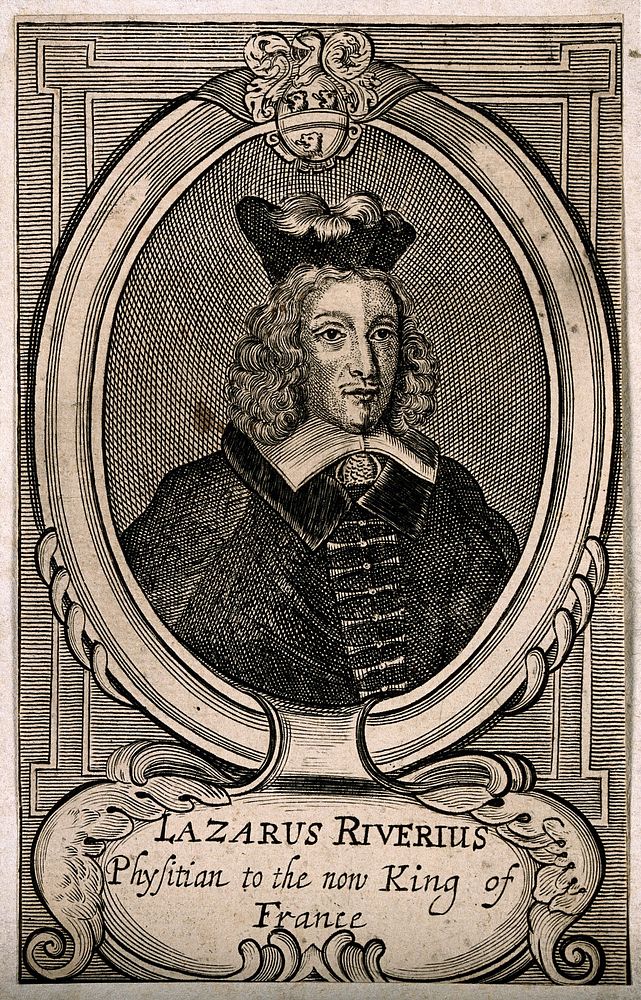 Lazare Rivière [Riverius]. Line engraving attributed to T. Cross.