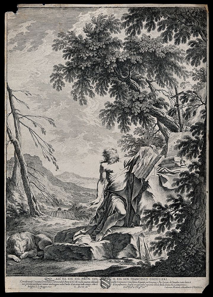 Saint Jerome. Etching by L. Mattioli, 1711.