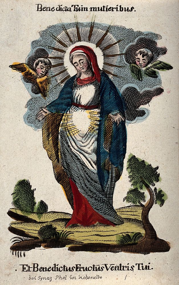 The Virgin of the Annunciation. Coloured etching.