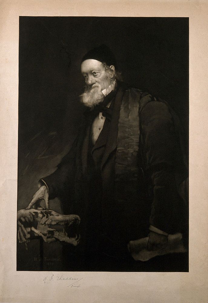 Sir Richard Owen. Mezzotint by H. J. Thaddeus, 1889.