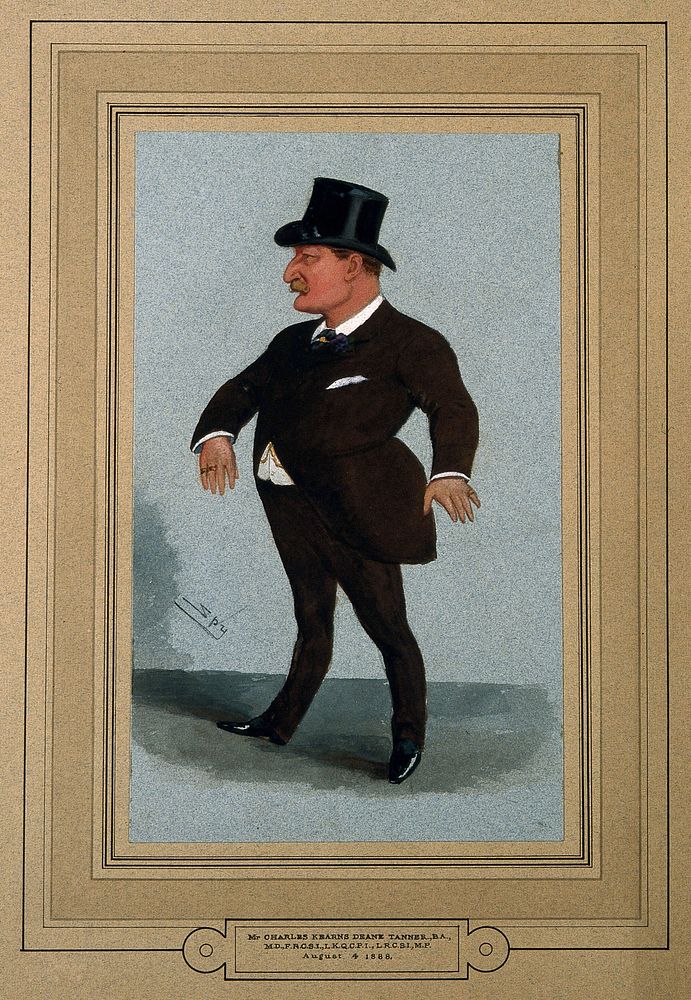 Charles Kearns Deane Tanner. Watercolour and gouache on blue paper by Sir L. Ward [Spy], 1888.