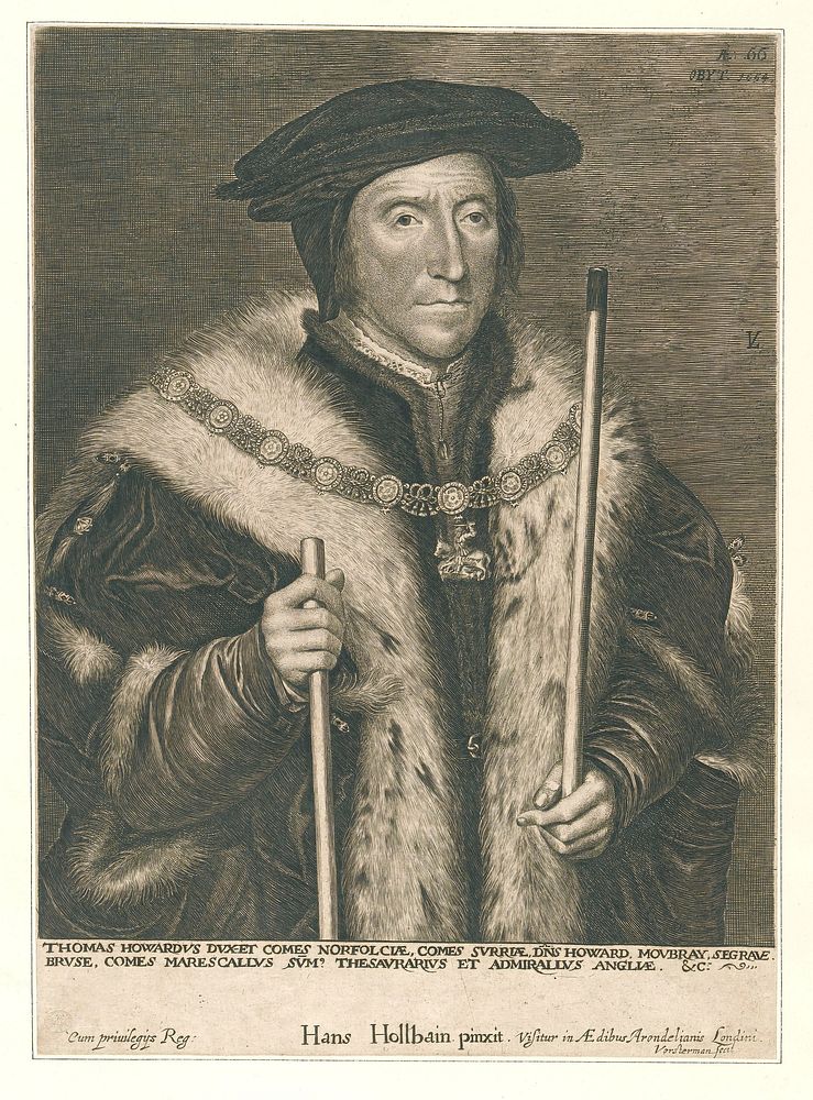 Thomas Howard, 3rd Duke of Norfolk. Engraving by L. Vorsterman, 162-, after H. Holbein.