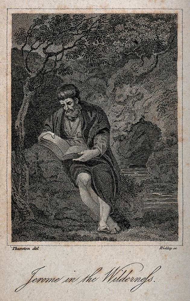 Saint Jerome. Stipple engraving by W. Ridley after J. Thurston.