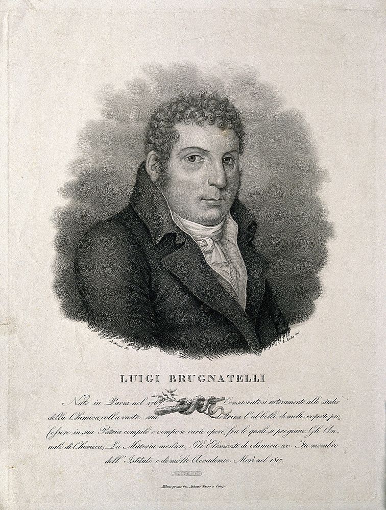 Luigi Valentino Brugnatelli. Lithograph by L. Rados after R. Focosi.