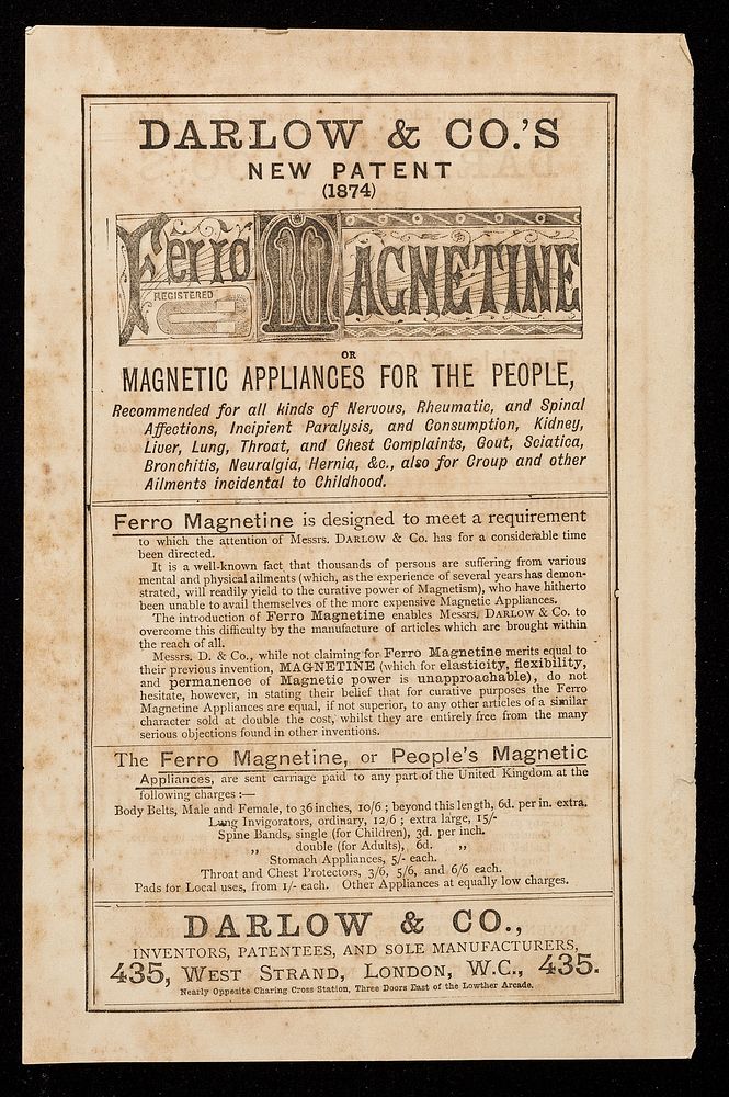 Darlow & Co.'s new patent (1874) Ferro Magnetine.