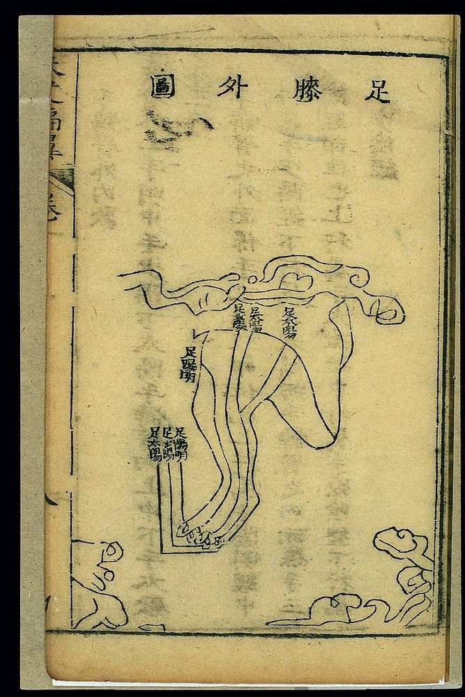 Chart of the three hand yang channels, Chinese woodcut