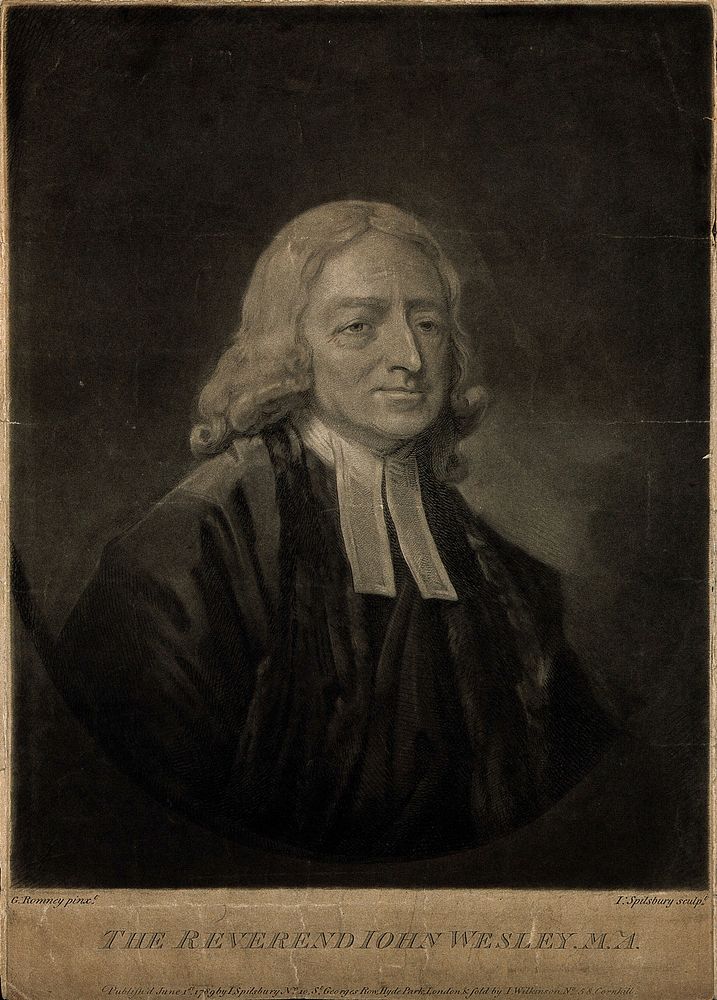 John Wesley. Mezzotint by Jonathan Spilsbury, 1789, after G. Romney, 1789.