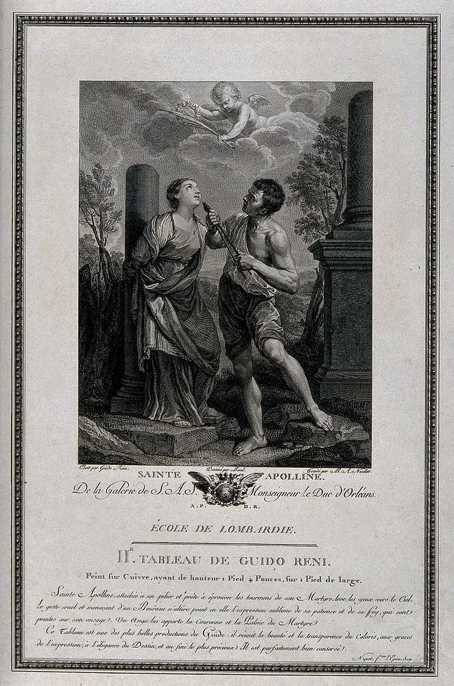 Saint Apollonia. Engraving by B.A. Nicolet, 1786, after G. Reni.