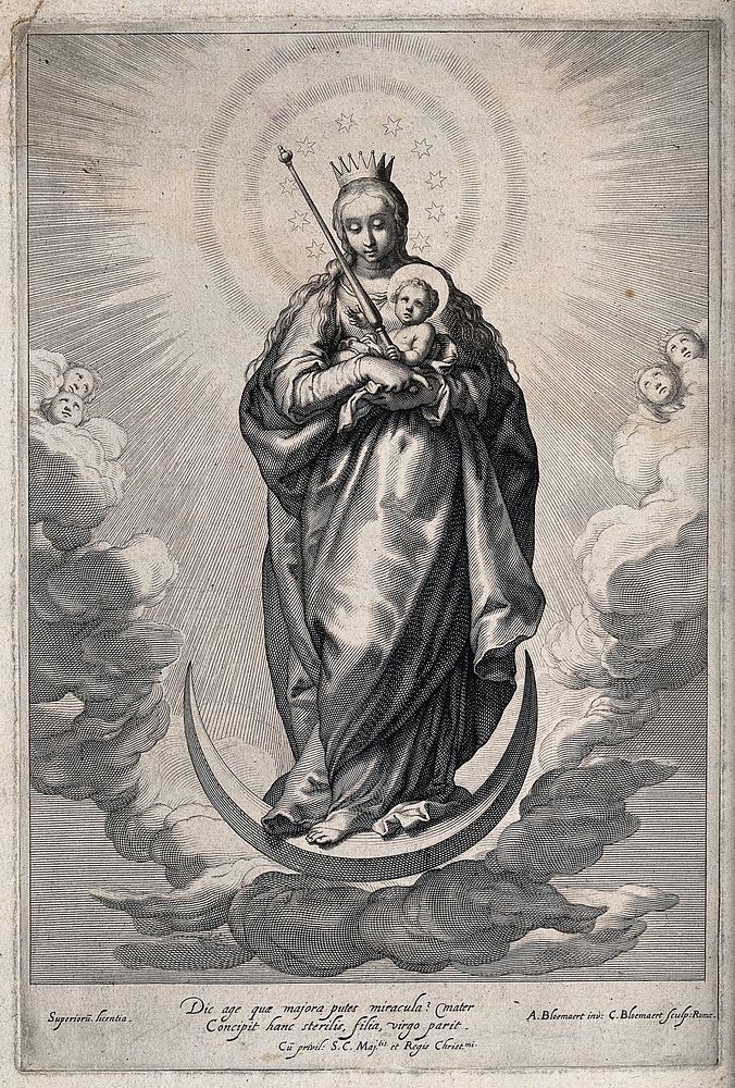 Saint Mary (the Blessed Virgin) with the Christ Child. Engraving by C. Bloemaert after A. Bloemaert.