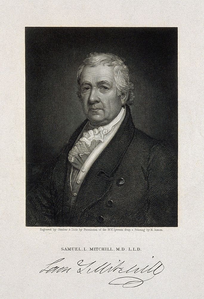 Samuel Latham Mitchill. Stipple engraving by Gimber & Dick, 1837, after H. Inman.