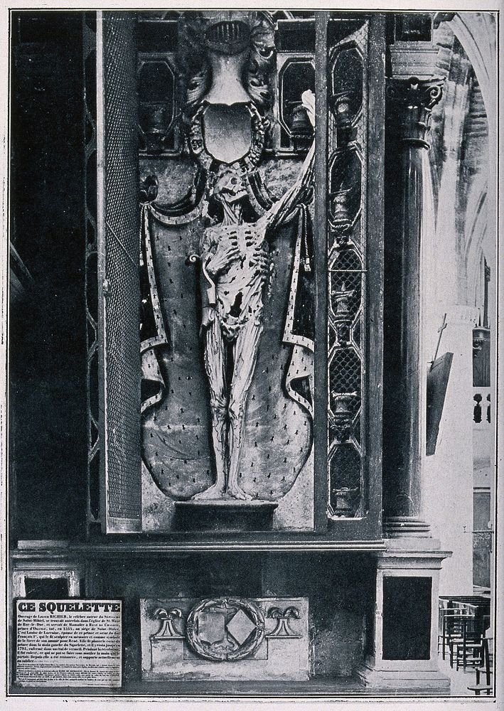 Tomb of King Rene of Nassau in Bar Le Duc, France. Line process print after a sculpture by Leger Richier.