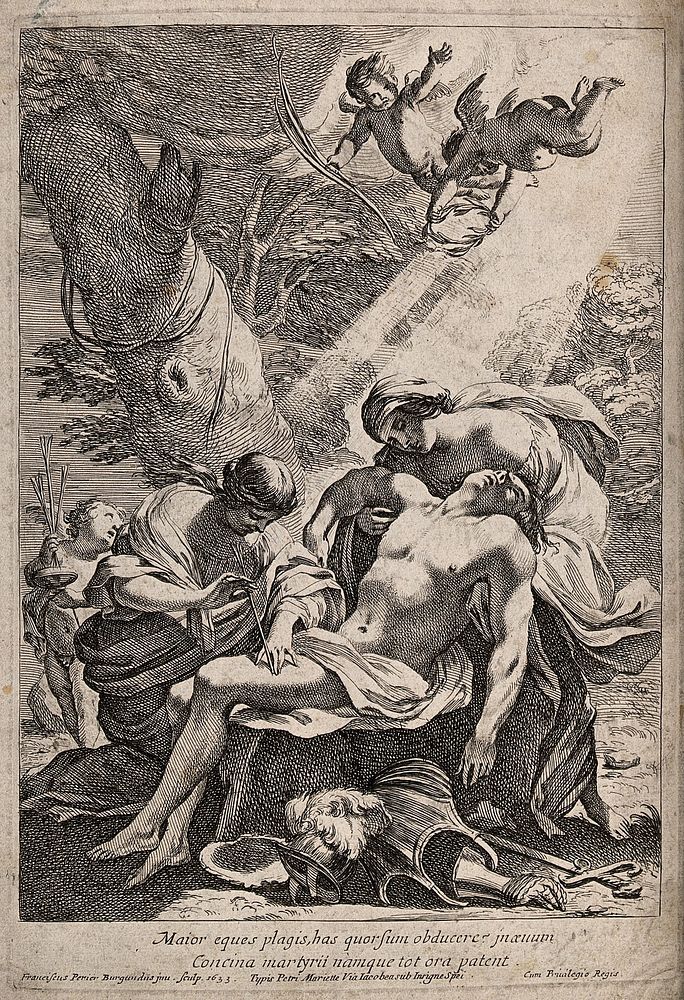 Martyrdom of Saint Sebastian. Engraving by F. Perrier, 1633.