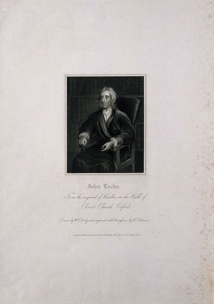 John Locke. Stipple engraving by H. Robinson, 1832, after Sir G. Kneller, 1704.
