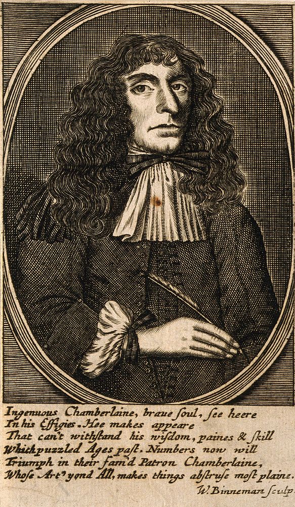 Robert Chamberlain. Line engraving by W. Binneman, 1679.
