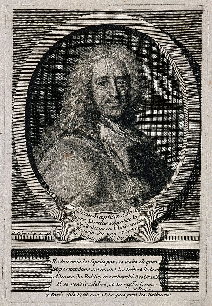Jean-Baptiste de Silva. Line engraving by [J. M. Bernigeroth ] after H. Rigaud, 1740.