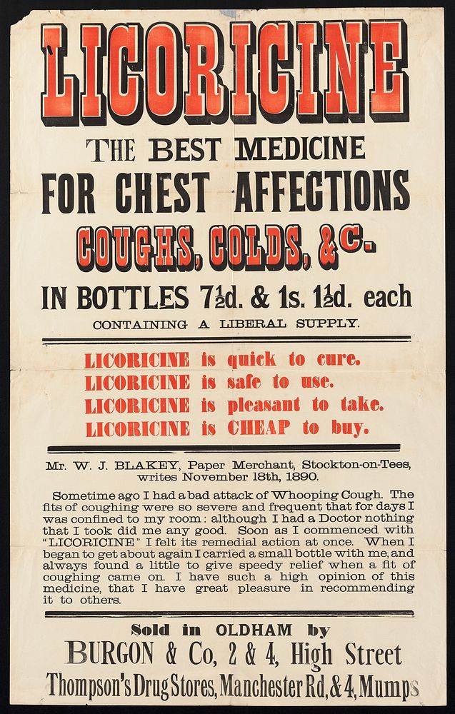 Licoricine : the best medicine for chest affections, coughs, colds, &c. / Burgon & Co.